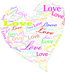 A colourful heart made of word 'love', transparent background © E-lona