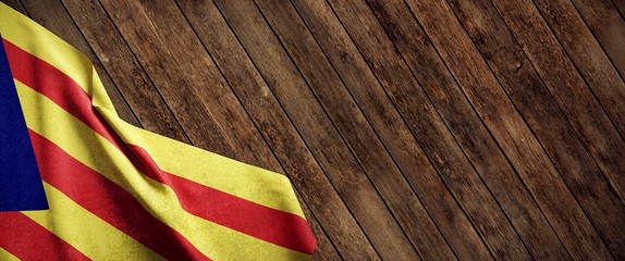 Catalonia, cloth flag on wood
