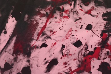 creative shabby red randomly painted canvas, fabric with color paint spots and blots texture for background use.