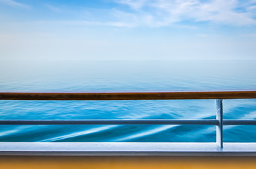 Fototapeta na wymiar Cruise ship railing with ocean view.