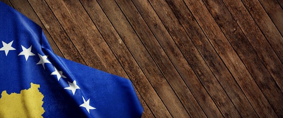 Kosovo Cloth Flag Wood 