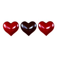 Fototapeta premium Three hearts black in the middle 3d rendering