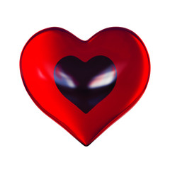Black heart in a red glass heart 3d rendering