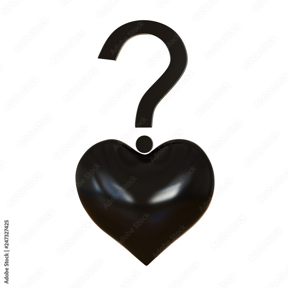 Poster black heart with question mark 3d rendering