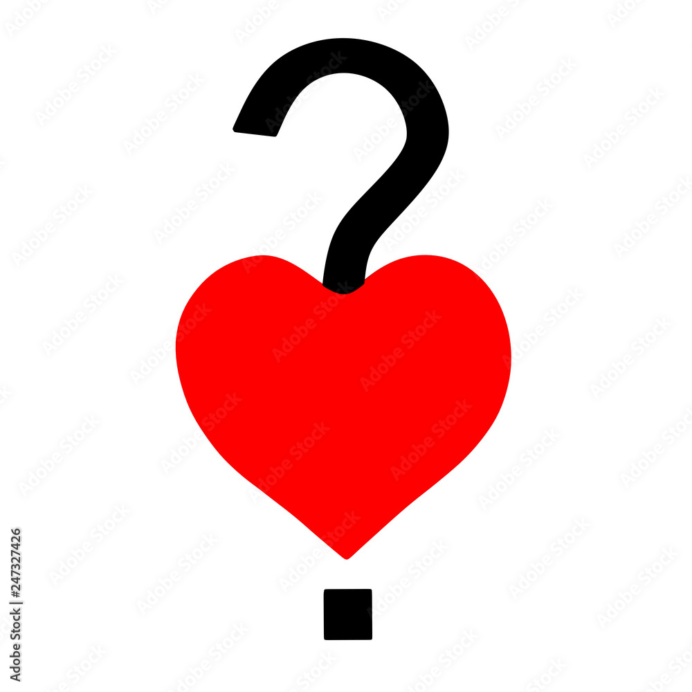 Poster red heart with question mark black 3d rendering