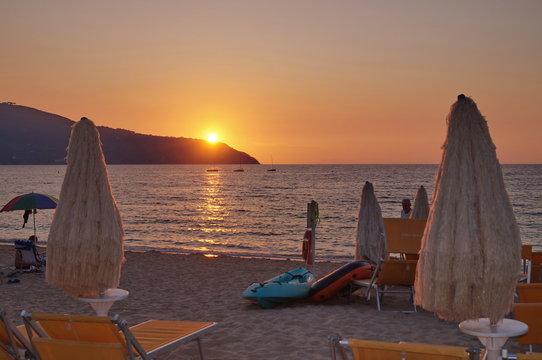 Sunset in the Bay of Procchio, Elba island, Tuscany, Italy
