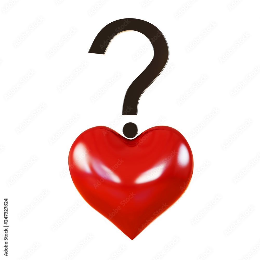 Poster red heart with question mark 3d rendering