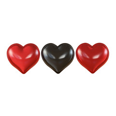 Three glass hearts black in the middle 3d rendering
