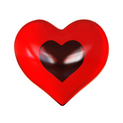 Black heart in a red glass heart 3d rendering