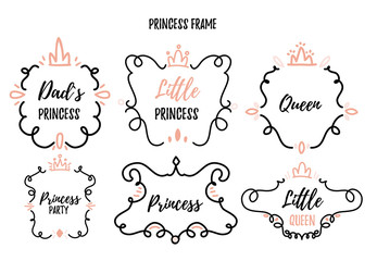 Little princess frame set in doodle style for baby shower, birthday party © alenast
