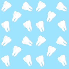 White teeth on blue background. Vector dental seamless pattern. Vector illustration