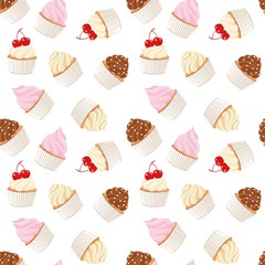 Cupcakes and muffins. Pastry background. Seamless pattern. Vector Illustration