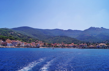View of Marciana Marina from the sea, Elba Island, Tuscany, Italy