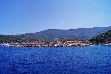 View of Marciana Marina from the sea, Elba Island, Tuscany, Italy