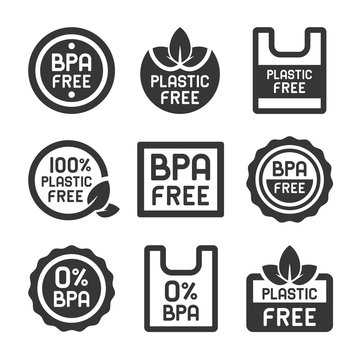BPA Plastic Free Icons Set on White Background. Vector