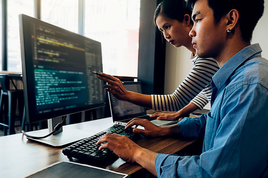 Programmer working in a software development and coding technologies. Website design.Technology concept.