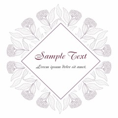 Card with flower, leaves and geometrical frame. Wedding ornament concept. Vector Floral poster.