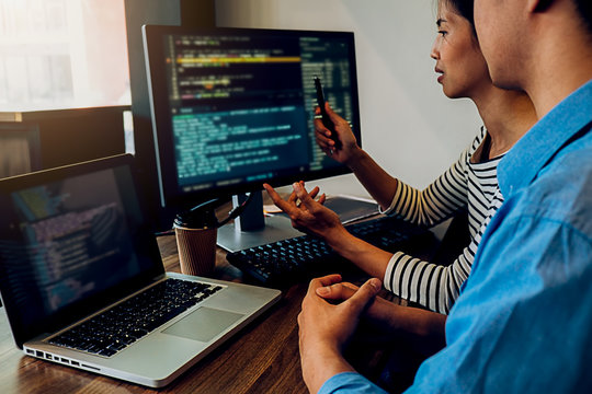 Programmer working in a software development and coding technologies. Website design.Technology concept.