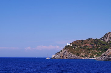 View of the northern coastline from the sea, Elba Island, Tuscany, Italy