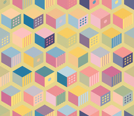 Isometric multicolor cubes. Seamless geometric pattern.