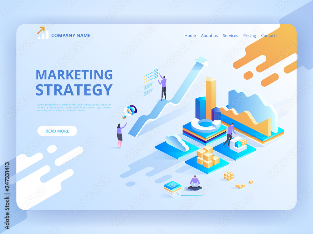 Poster isometric design concept of marketing strategy for website and mobile website
