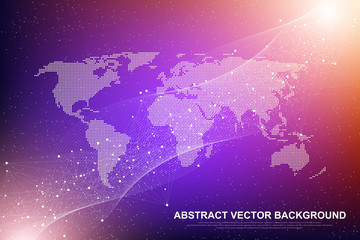 Obraz premium Futuristic abstract vector background blockchain technology. Deep web background. Peer to peer network business concept. Global cryptocurrency blockchain vector banner. Wave flow