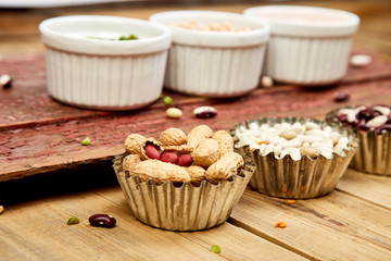 Bowls of various Collection set of beans and legumes.