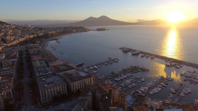 Aerial view of the Gulf of Naples with the Castel dell'Ovo on, Italy