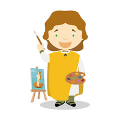 Sandro Botticelli cartoon character. Vector Illustration. Kids History Collection.