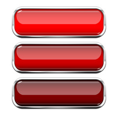 Red glass buttons. Web 3d shiny rectangle icons with chrome frame