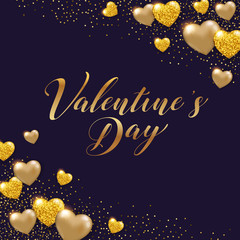 Valentine background with golden hearts