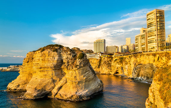 Raouche or Pigeons Rocks in Beirut, Lebanon