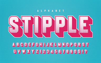 Colorful halftone styled vector uppercase letters, alphabet, typ