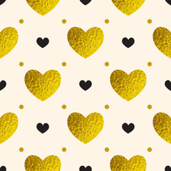 Pattern with golden and black hearts