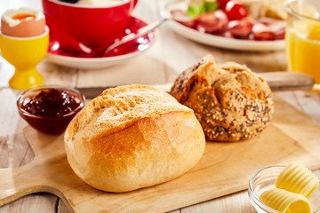 Two buns of fresh made bread served in restaurant