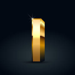 Vector gold letter L lowercase isolated on black background