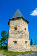 Fototapeta na wymiar Photo of ancient stone castle tower in Krivche