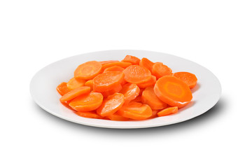 Cooked carrots plate isolated on white background