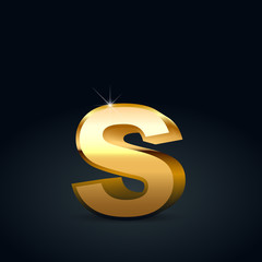 Vector gold letter S lowercase isolated on black background