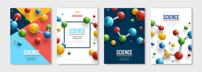 Banners set with colorful molecules