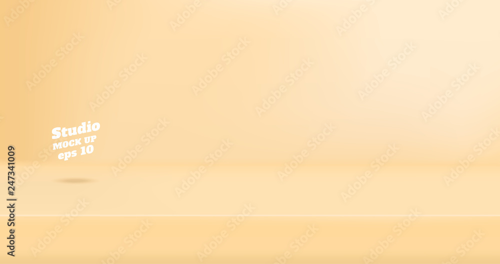 Poster Vector Empty pastel beoge cream color studio table room background ,product display with copy space for display of content design.Banner for advertise product on website.