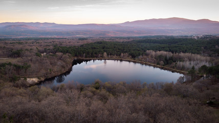 Aerial viewe of a lake and the mountain