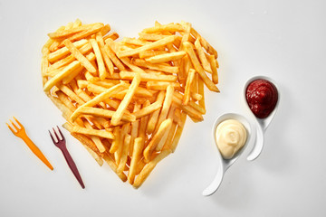 Heart shaped arrangement of French fries