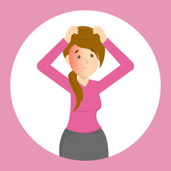 Woman suffer from the pain in the head. Headache