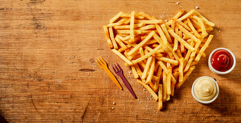 Heart shaped serving or fried potato chips