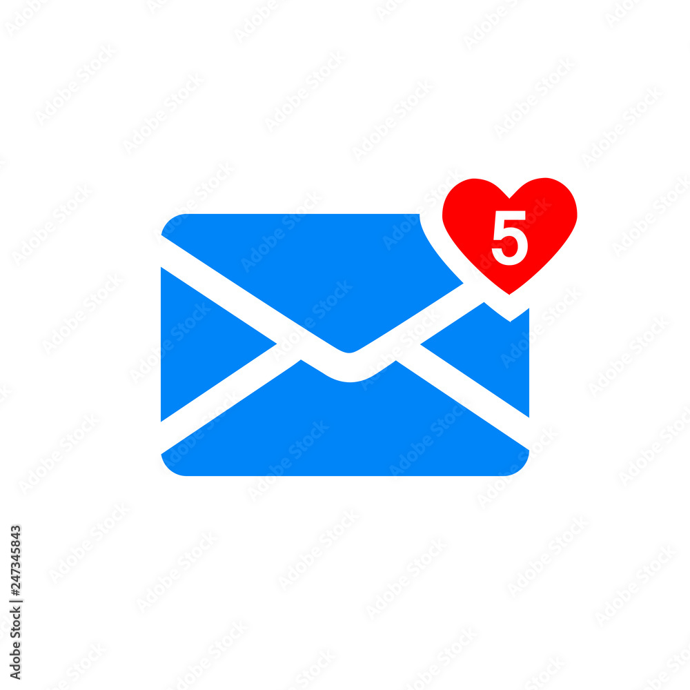Poster new heart message or inbox notification vector icon. five incoming email messages in inbox