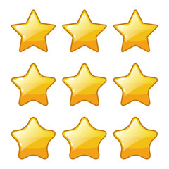 Set of golden star shape for game ranking, vector template