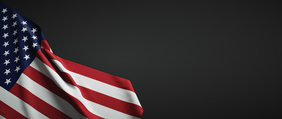 United States of America flag fabric on plain dark background - obrazy, fototapety, plakaty