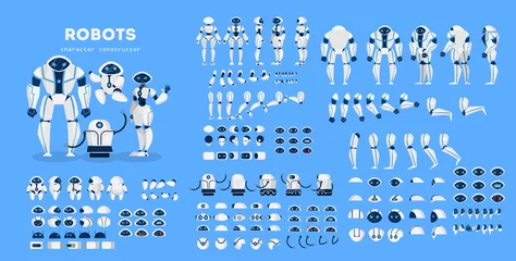 Fotobehang Robot character set for the animation with various views © inspiring.team