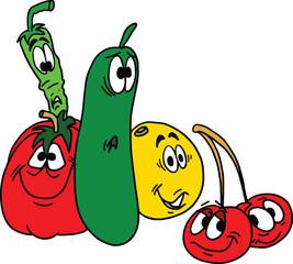 Characterized cartoon vegetables vector illustration 